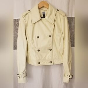 Hilfiger Moto Style Leather Jacket, Ivory, Large, NWT